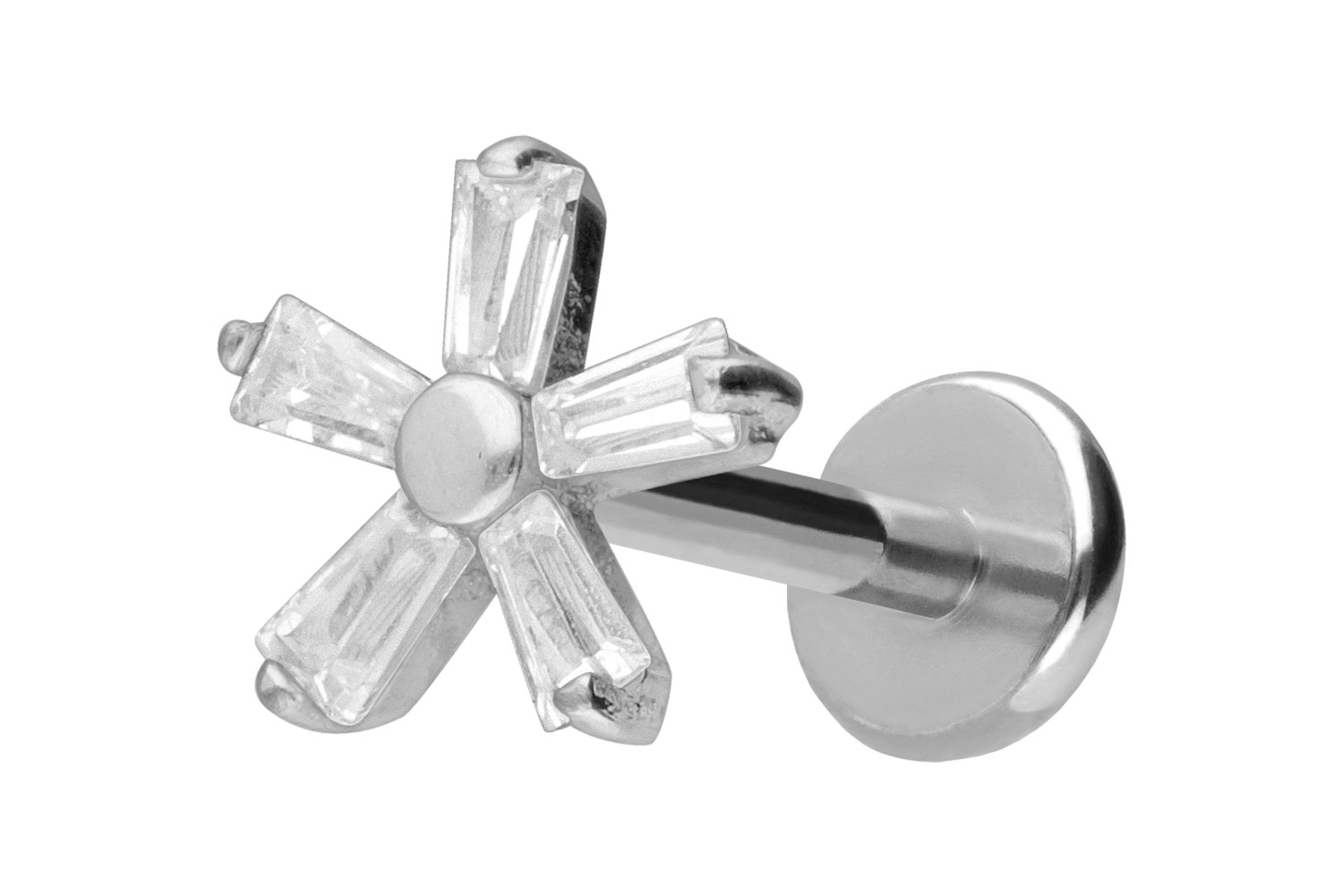 Titan Labret Piercing mit Push Fit KRISTALLBLUME